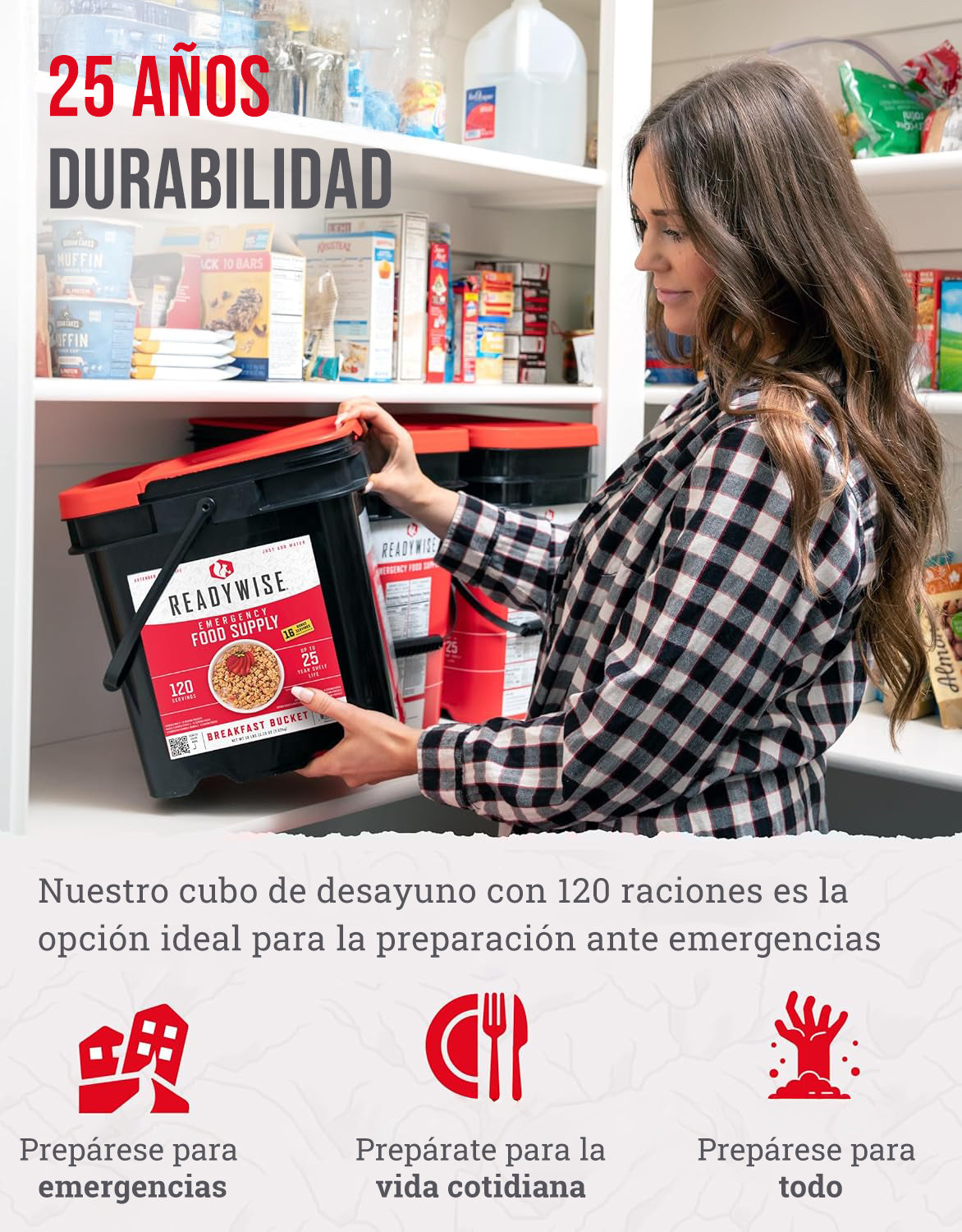 120 porciones de desayuno, comidas vegetarianas liofilizadas, hasta 25 años