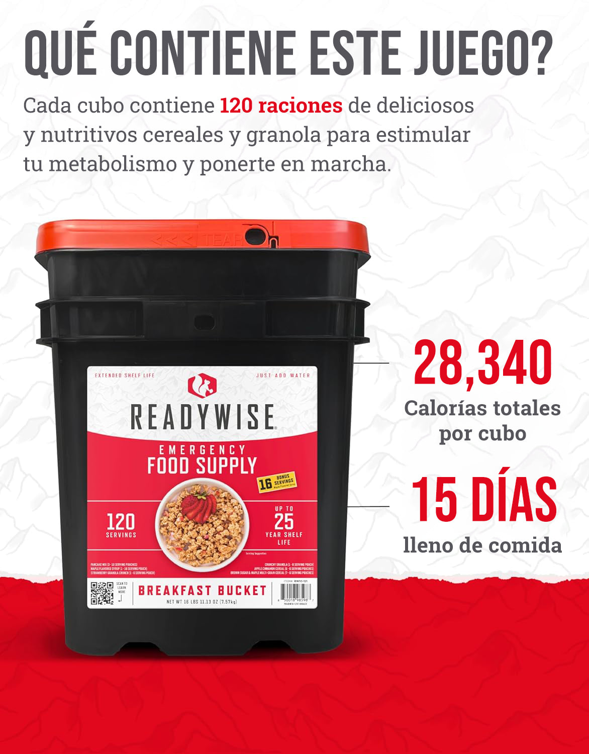 120 porciones de desayuno, comidas vegetarianas liofilizadas, hasta 25 años