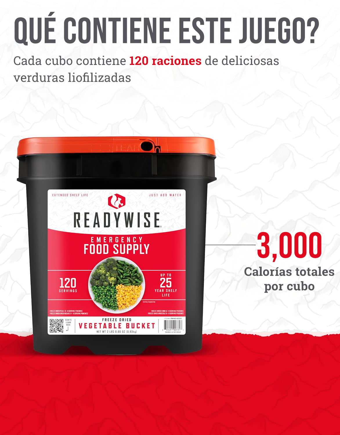 Cubo de verduras liofilizadas para 120 porciones, hasta 25 años