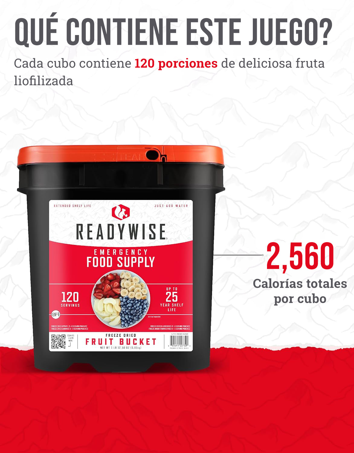 Cubo de frutas liofilizadas para 120 porciones, hasta 25 años