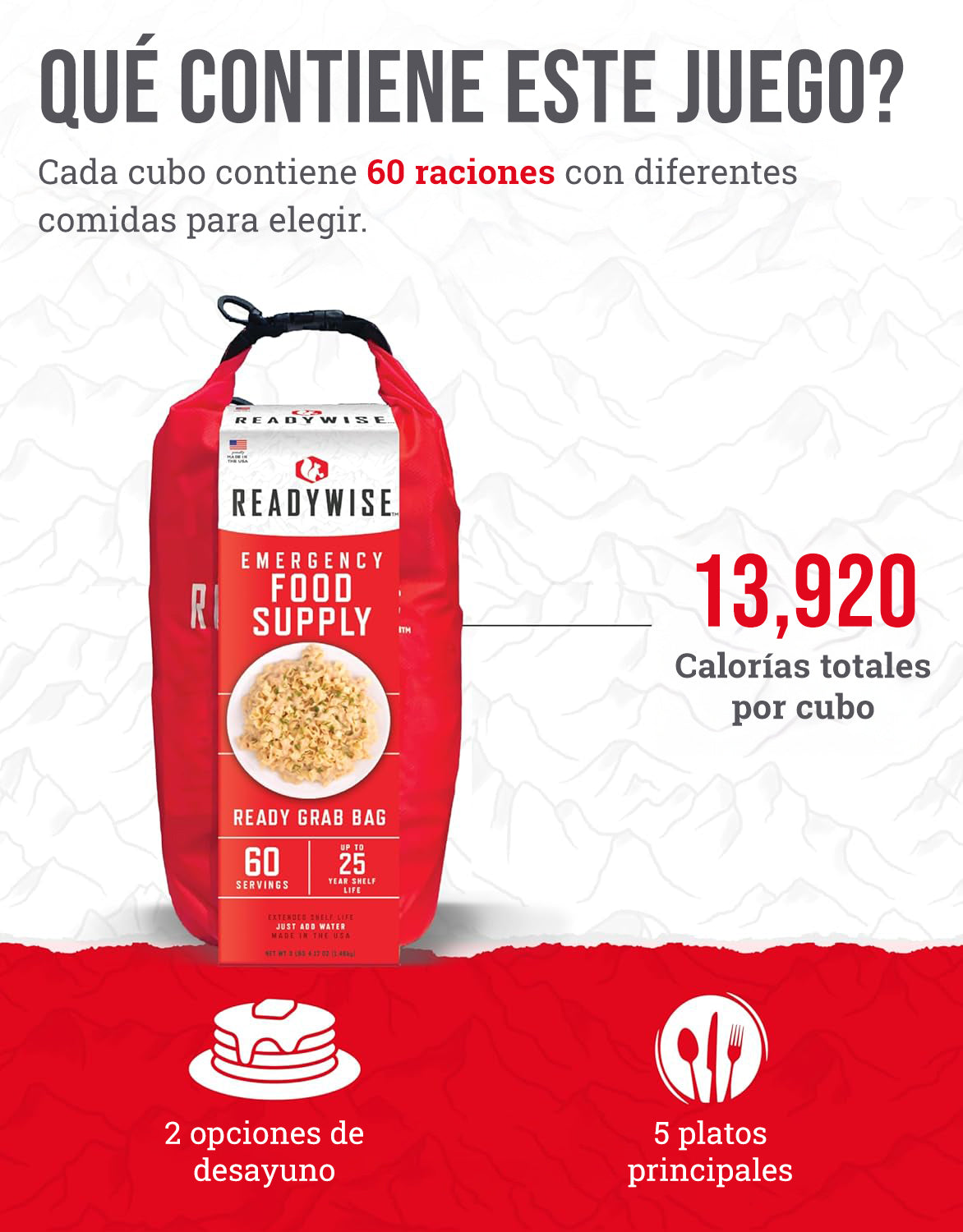 60 porciones de desayuno y plato principal liofilizados, DryBag, hasta 25 años