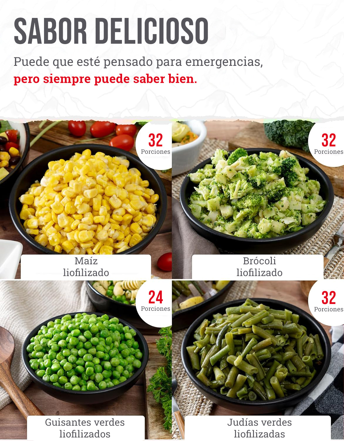 Cubo de verduras liofilizadas para 120 porciones, hasta 25 años