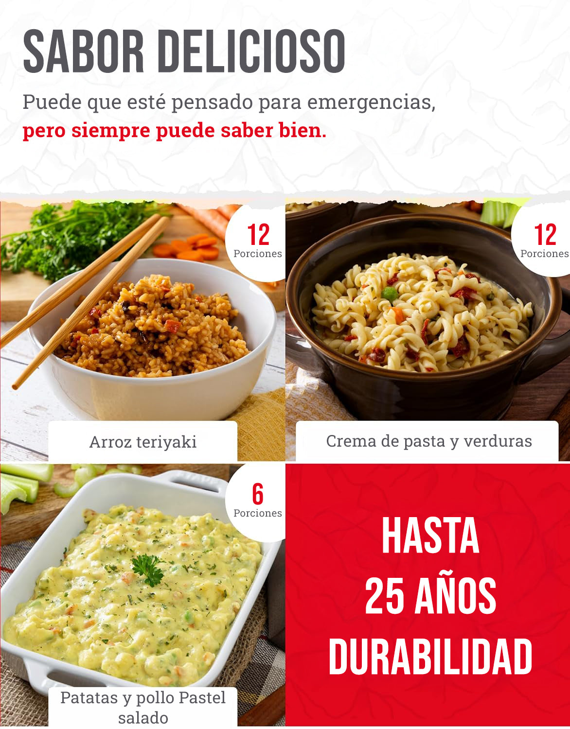 60 porciones de desayuno y plato principal liofilizados, DryBag, hasta 25 años