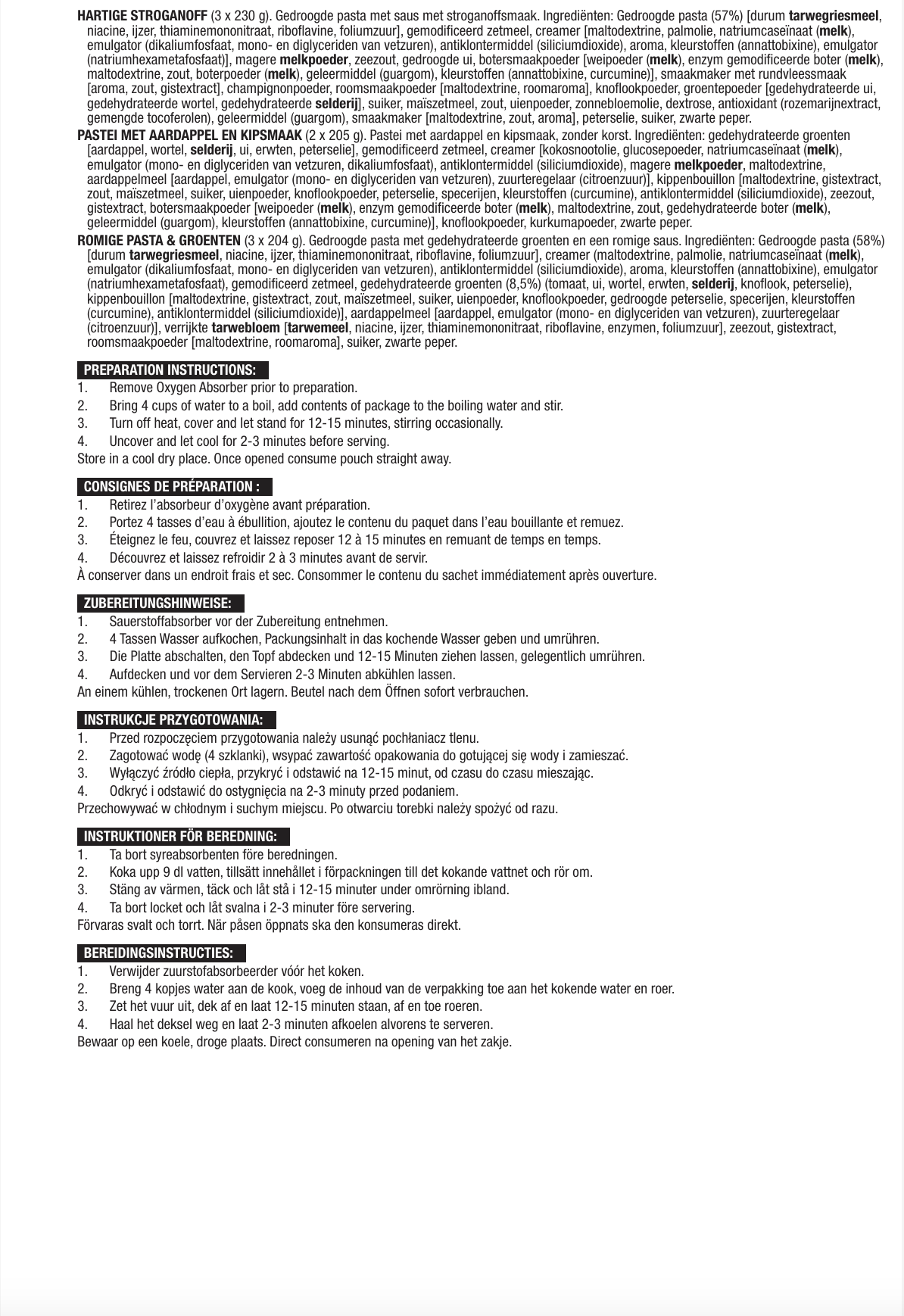 Plato principal de 120 porciones, comidas vegetarianas liofilizadas, hasta 25 años