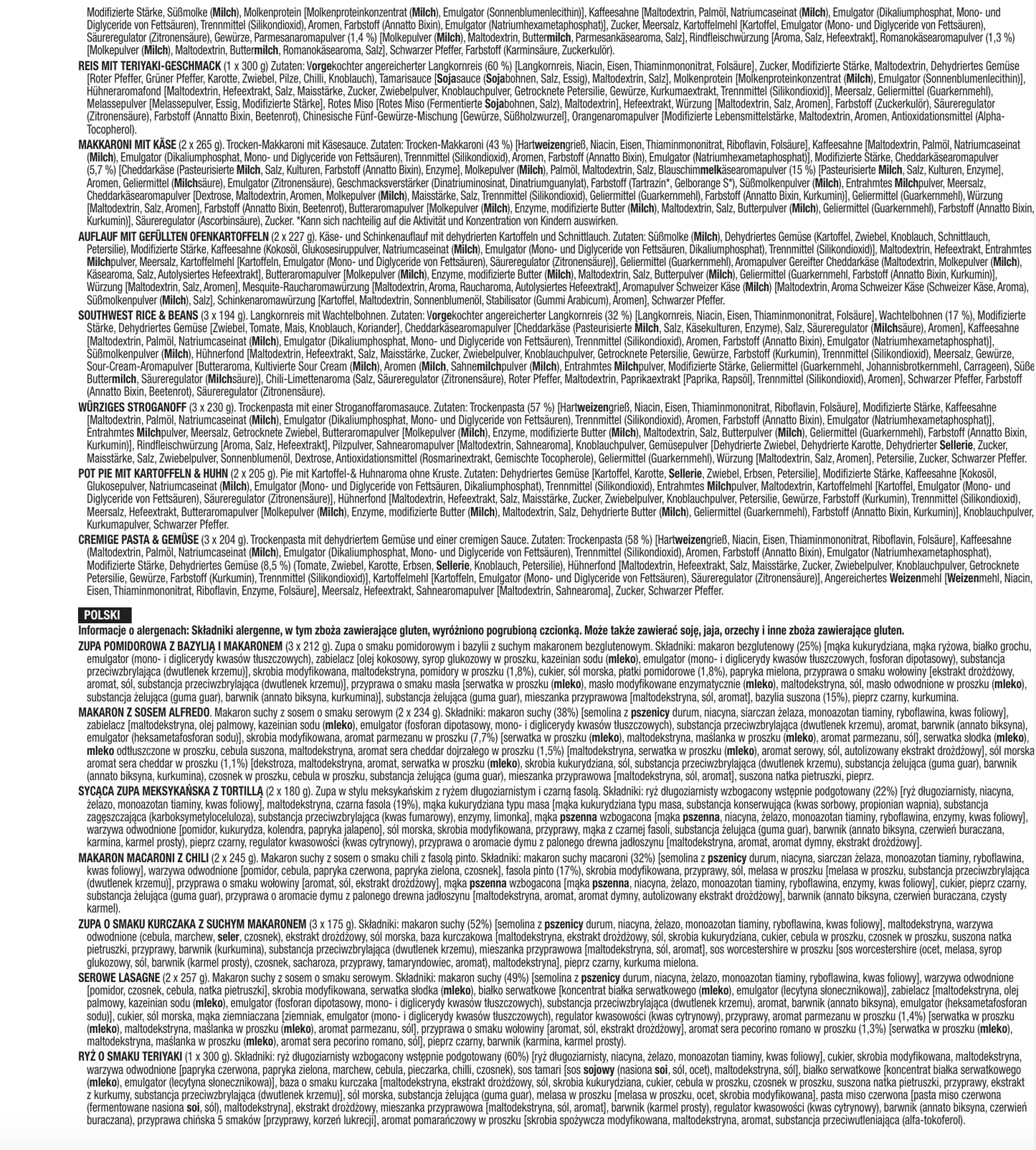 Plato principal de 120 porciones, comidas vegetarianas liofilizadas, hasta 25 años