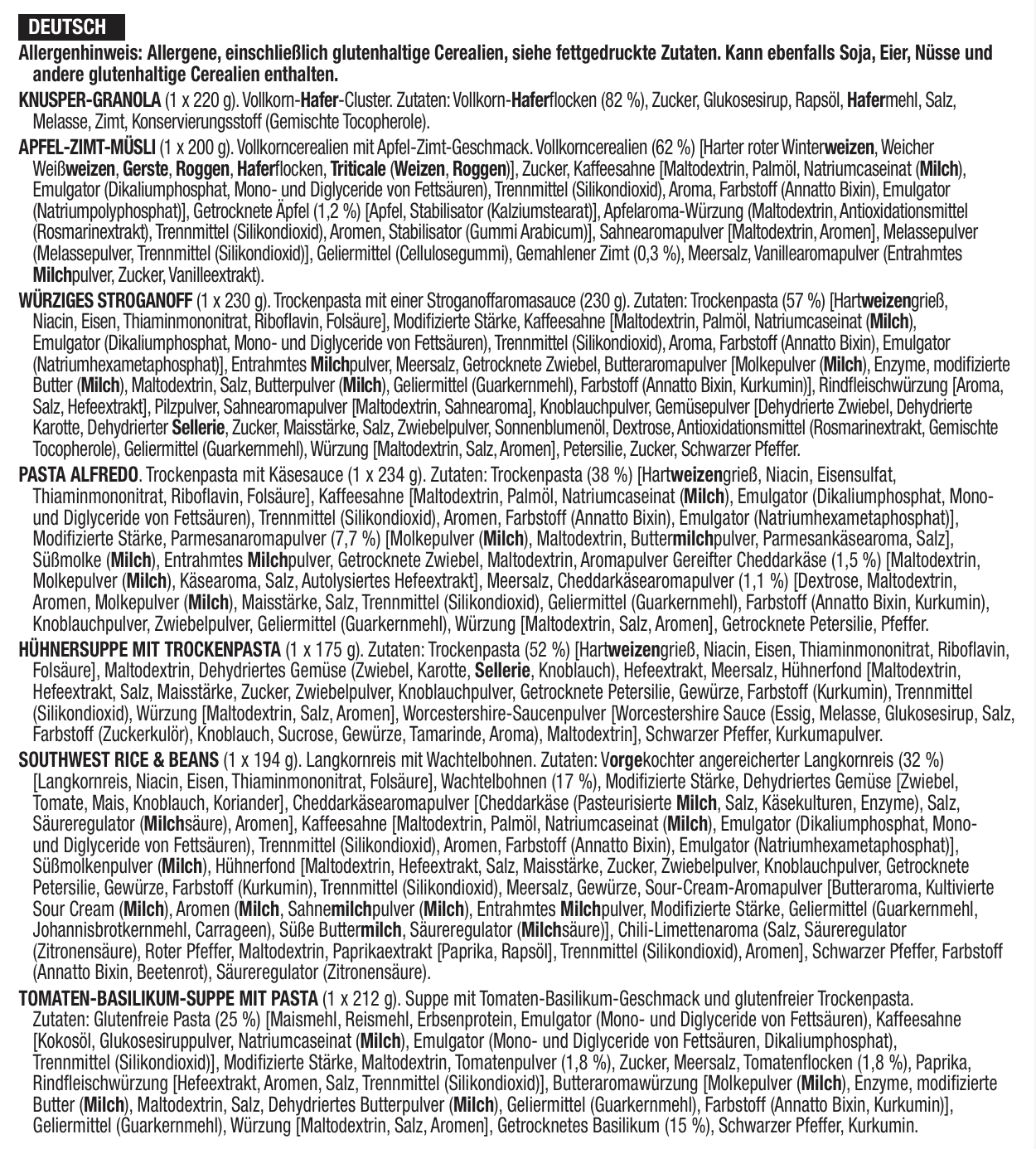 28 porciones de desayuno y plato principal liofilizados, DryBag, hasta 25 años
