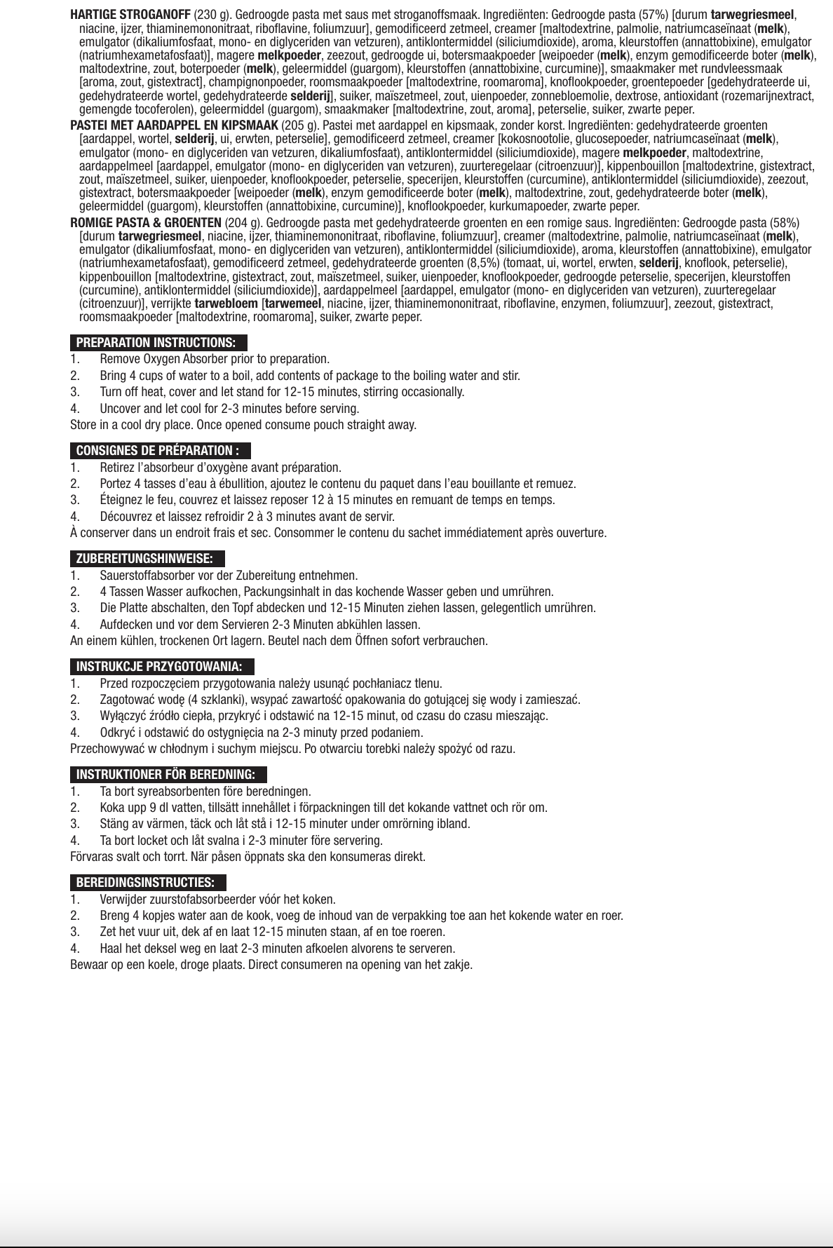 Plato principal de 60 porciones, comidas vegetarianas liofilizadas, hasta 25 años
