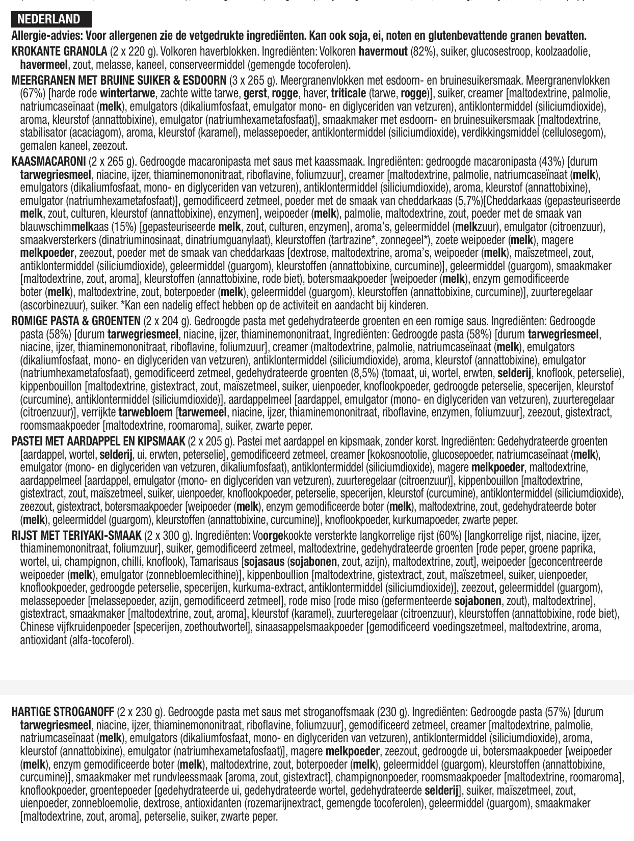 60 porciones de desayuno y plato principal liofilizados, DryBag, hasta 25 años