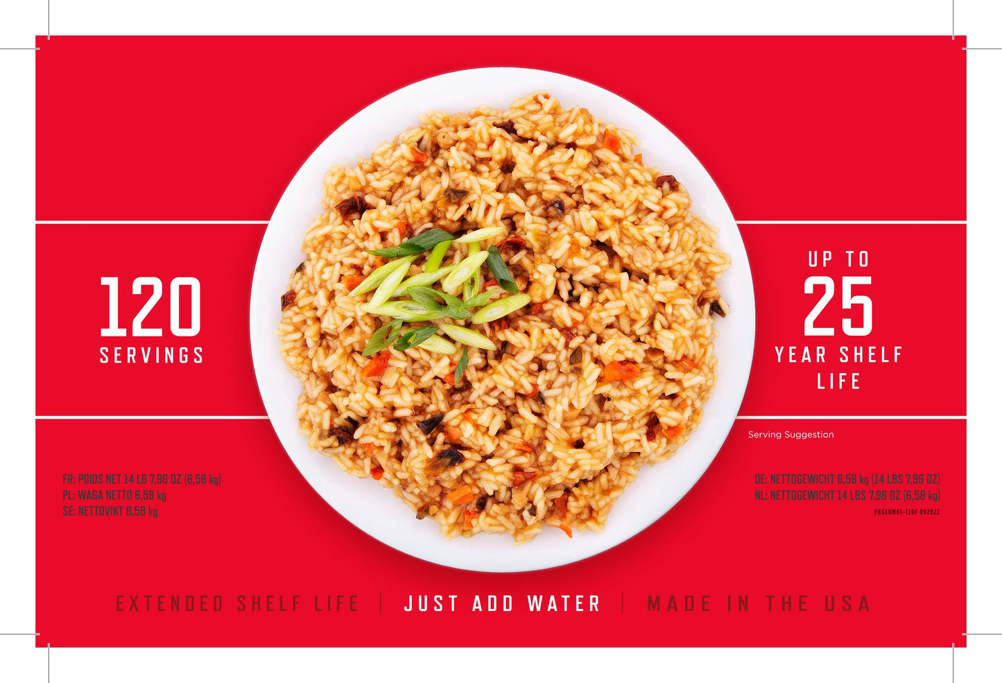 Plato principal de 120 porciones, comidas vegetarianas liofilizadas, hasta 25 años