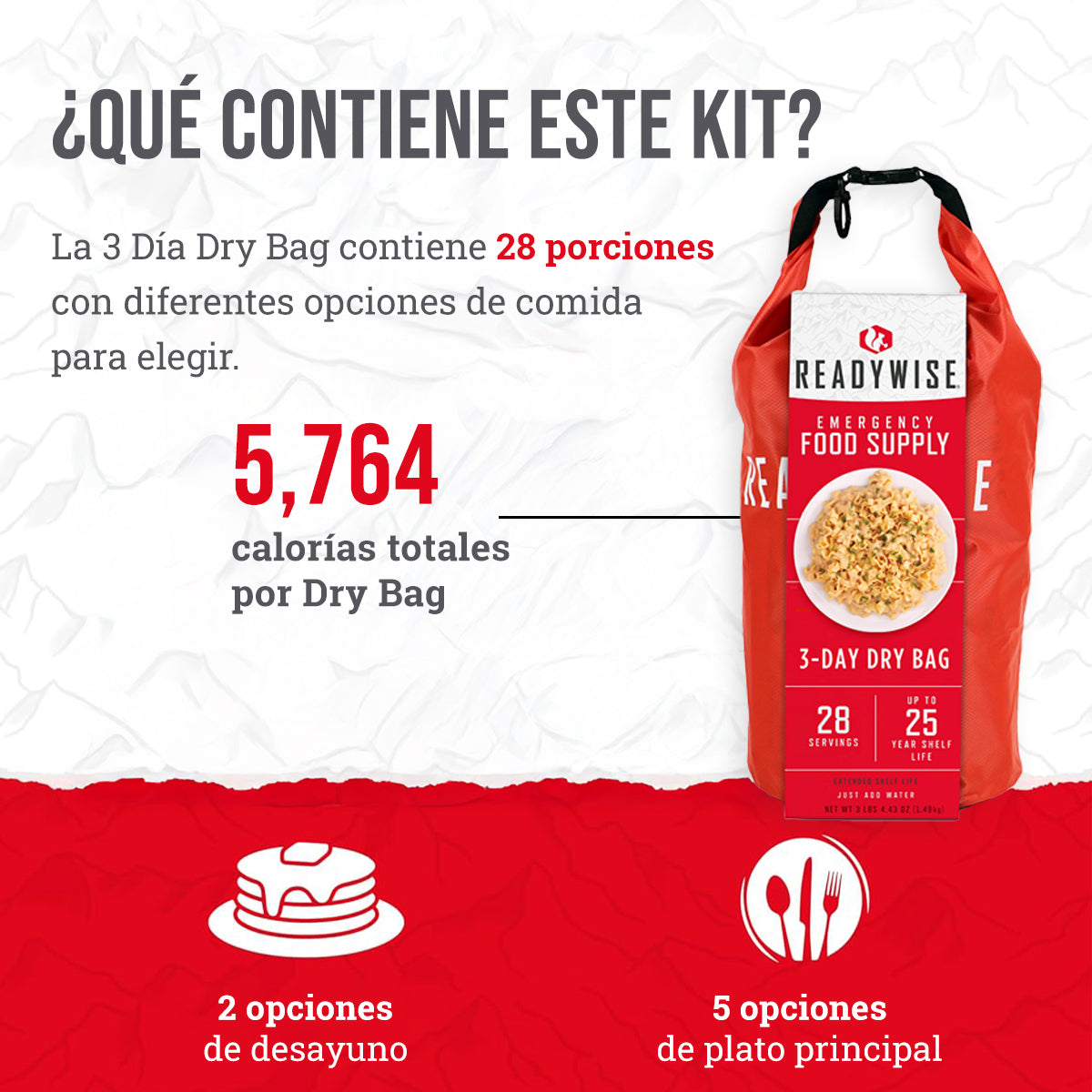 28 porciones de desayuno y plato principal liofilizados, DryBag, hasta 25 años